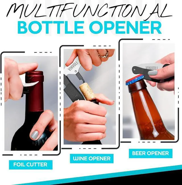 Alt view image 4 of 6 - Vinvoli Professional Waiters Corkscrew - Multi-Functional 3-in-1 Cork Screw Bottle Opener - Wine Key With Wine Foil Cutter