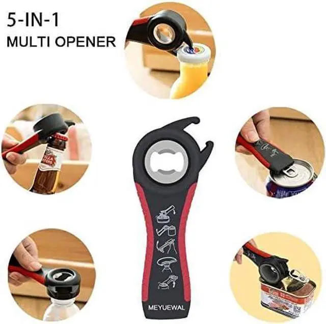 Alt view image 3 of 7 - Jar Opener, 5 in 1 Multi Function Can Opener Bottle Opener Kit with Silicone Handle Easy to Use for Children, Elderly and Arthritis Sufferers (Apple Red