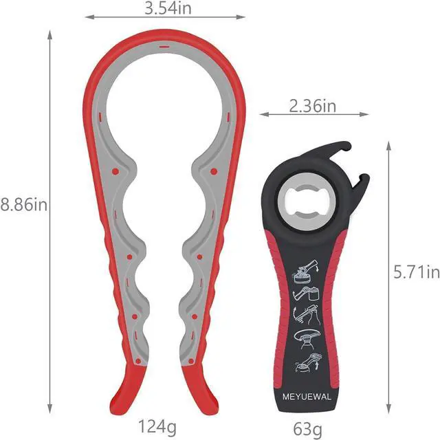 Alt view image 4 of 7 - Jar Opener, 5 in 1 Multi Function Can Opener Bottle Opener Kit with Silicone Handle Easy to Use for Children, Elderly and Arthritis Sufferers (Apple Red