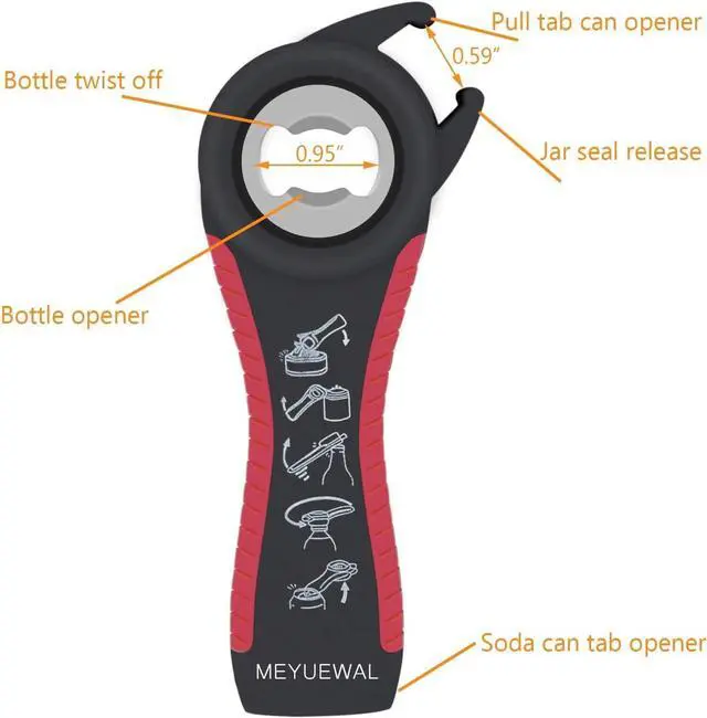 Alt view image 5 of 7 - Jar Opener, 5 in 1 Multi Function Can Opener Bottle Opener Kit with Silicone Handle Easy to Use for Children, Elderly and Arthritis Sufferers (Apple Red