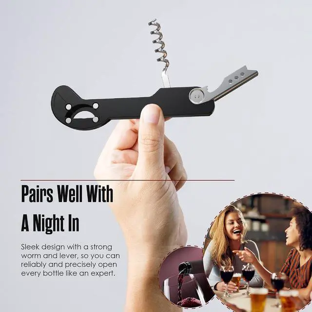 Alt view image 6 of 7 - Wine Opener, Wine Key for Servers, Waiters Corkscrew, Black, 5 1/4" | Houseables Travel Bottle Opener, Cork Screw, with Foil Cutter, Bartenders Tool, Professional, Restaurant, TSA Approved