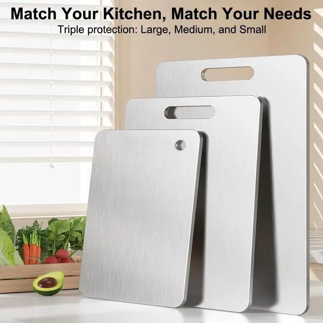 Alt view image 7 of 7 - Titanium Cutting Board for Kitchen, Metal Non Stick Chopping Board | Upgrade Double Sided Food-Grade Titanium Board for Meat Cheese Vegetable 9.5*6 Inch