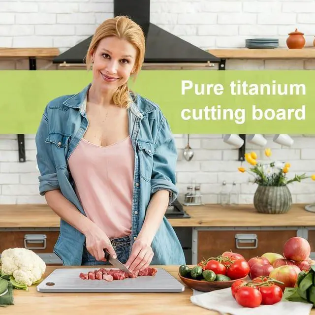 Alt view image 2 of 7 - Titanium Cutting Board for Kitchen, Metal Non Stick Chopping Board | Upgrade Double Sided Food-Grade Titanium Board for Meat Cheese Vegetable 9.5*6 Inch