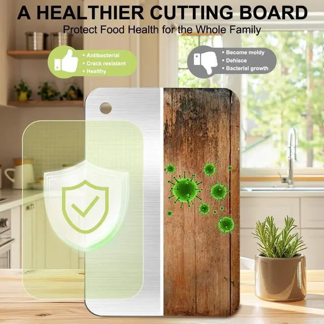 Alt view image 5 of 7 - Titanium Cutting Board for Kitchen, Metal Non Stick Chopping Board | Upgrade Double Sided Food-Grade Titanium Board for Meat Cheese Vegetable 9.5*6 Inch