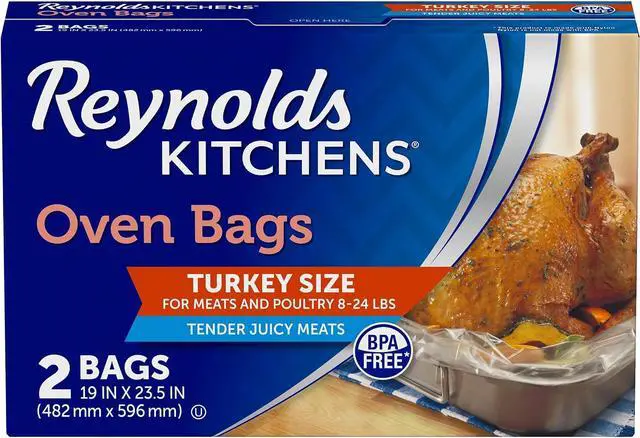 Main image of Reynolds Kitchens Turkey Oven Roasting Bags, Holds Up to 24 lbs, 2ct | Large Disposable Turkey Cooking Bags, Holds Between 8-24 Lbs, Juicy Results, Easy Cleanup, Thanksgiving Roasting, BPA-Free