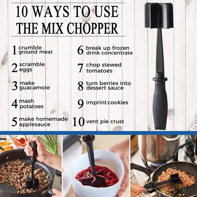 Alt view image 2 of 6 - Meat Chopper Ground Beef Masher Tool for Hamburger | 5 Curve Blades Heat Resistant Meat Masher Tool, Turkey and More, Nylon Hamburger Chopper Utensil Non-scratch Utensils-Black