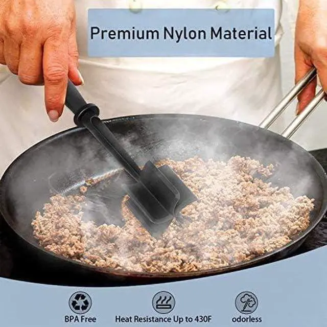 Alt view image 3 of 6 - Meat Chopper Ground Beef Masher Tool for Hamburger | 5 Curve Blades Heat Resistant Meat Masher Tool, Turkey and More, Nylon Hamburger Chopper Utensil Non-scratch Utensils-Black