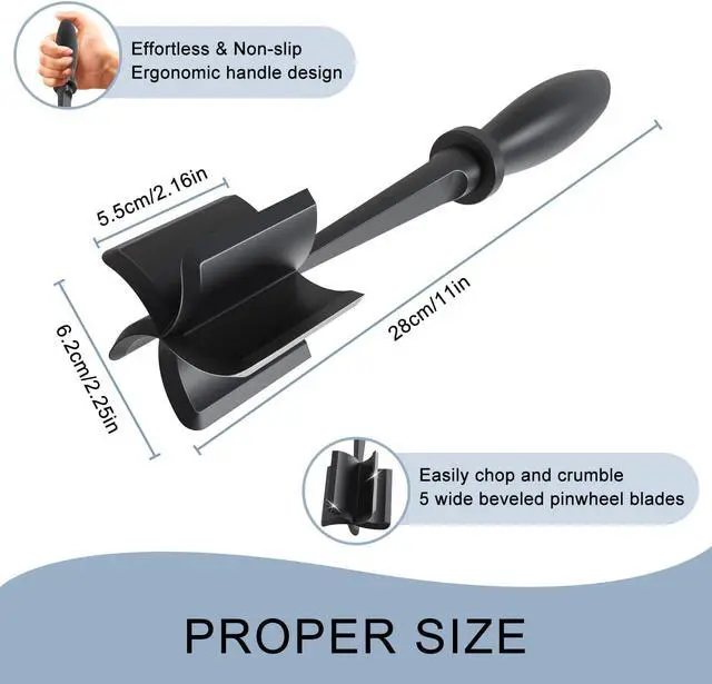 Alt view image 4 of 6 - Meat Chopper Ground Beef Masher Tool for Hamburger | 5 Curve Blades Heat Resistant Meat Masher Tool, Turkey and More, Nylon Hamburger Chopper Utensil Non-scratch Utensils-Black