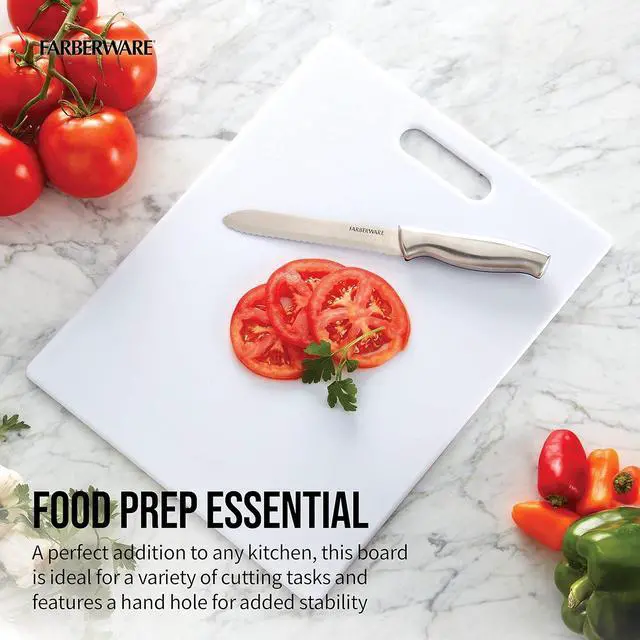 Alt view image 2 of 7 - FARBERWARE Large Cutting Board, Dishwasher- Safe Plastic Chopping Board for Kitchen with Easy Grip Handle, 11in by 14in, White