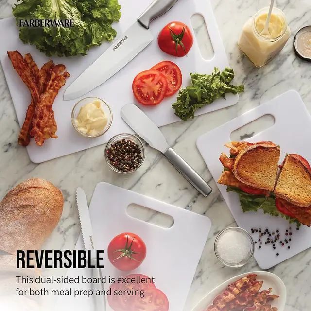 Alt view image 4 of 7 - FARBERWARE Large Cutting Board, Dishwasher- Safe Plastic Chopping Board for Kitchen with Easy Grip Handle, 11in by 14in, White