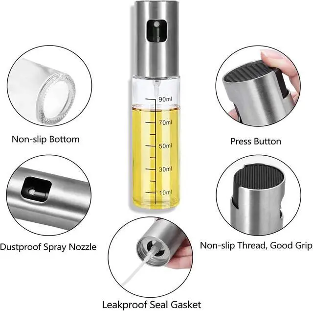 Alt view image 2 of 7 - Oil Sprayer for Cooking, 100ml Olive Oil Sprayer Mister for Air Fryers, Oil Spray Bottle, Vinegar Soy Sauce Dispenser, Oil Mister with Stainless Steel Cap, for Baking Roasting Frying Use