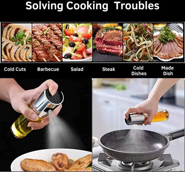 Alt view image 3 of 7 - Oil Sprayer for Cooking, 100ml Olive Oil Sprayer Mister for Air Fryers, Oil Spray Bottle, Vinegar Soy Sauce Dispenser, Oil Mister with Stainless Steel Cap, for Baking Roasting Frying Use