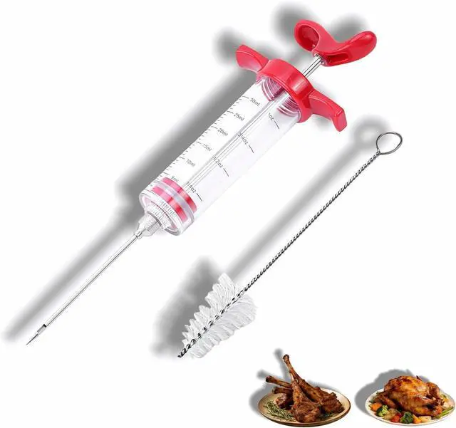 Main image of Meat Injector Syringe with Cleaning Brush,30ml/1oz Capacity Turkey Injector with 3"Needle,1 oz Brining Kit for Effortless Marinating-Perfect for BBQ,Chicken,Thanksgiving Turkey,Steak&Grill