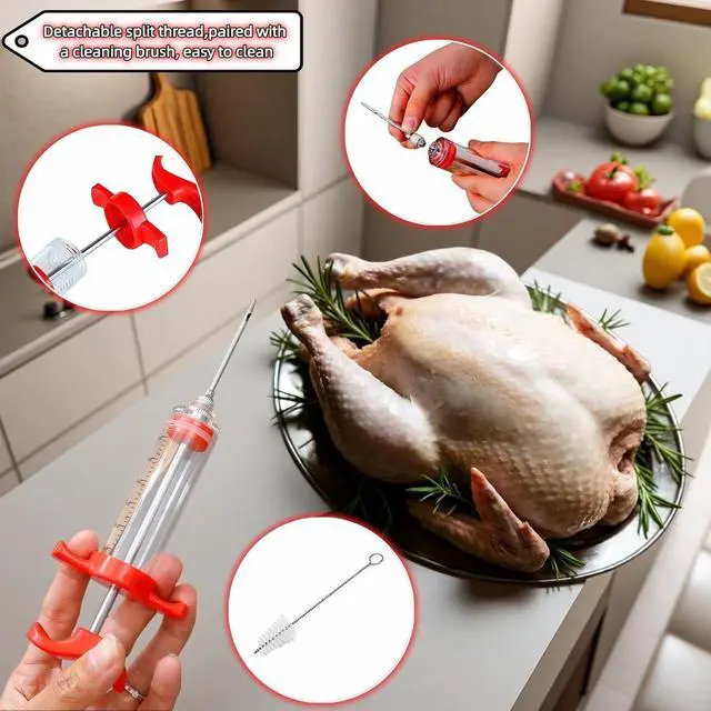 Alt view image 4 of 7 - Meat Injector Syringe with Cleaning Brush,30ml/1oz Capacity Turkey Injector with 3"Needle,1 oz Brining Kit for Effortless Marinating-Perfect for BBQ,Chicken,Thanksgiving Turkey,Steak&Grill
