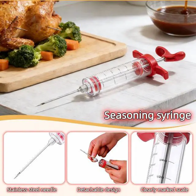 Alt view image 6 of 7 - Meat Injector Syringe with Cleaning Brush,30ml/1oz Capacity Turkey Injector with 3"Needle,1 oz Brining Kit for Effortless Marinating-Perfect for BBQ,Chicken,Thanksgiving Turkey,Steak&Grill