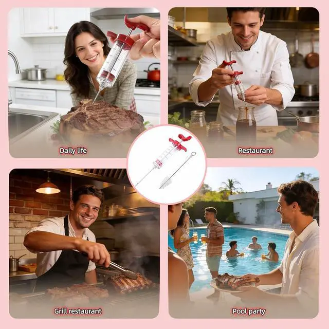 Alt view image 7 of 7 - Meat Injector Syringe with Cleaning Brush,30ml/1oz Capacity Turkey Injector with 3"Needle,1 oz Brining Kit for Effortless Marinating-Perfect for BBQ,Chicken,Thanksgiving Turkey,Steak&Grill