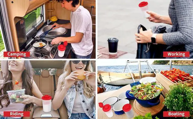 Alt view image 4 of 6 - SIGNORAWARE Salt and Pepper Shakers Moisture Proof Set of 2 Large Salt Shaker to go Camping Picnic Outdoors Kitchen Lunch Boxes Travel Spice Set Clear with Red Covers Lids Plastic Airtight Dispenser