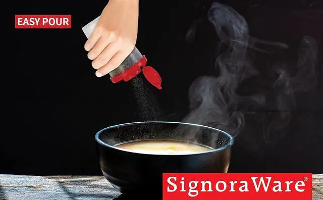 Alt view image 5 of 6 - SIGNORAWARE Salt and Pepper Shakers Moisture Proof Set of 2 Large Salt Shaker to go Camping Picnic Outdoors Kitchen Lunch Boxes Travel Spice Set Clear with Red Covers Lids Plastic Airtight Dispenser