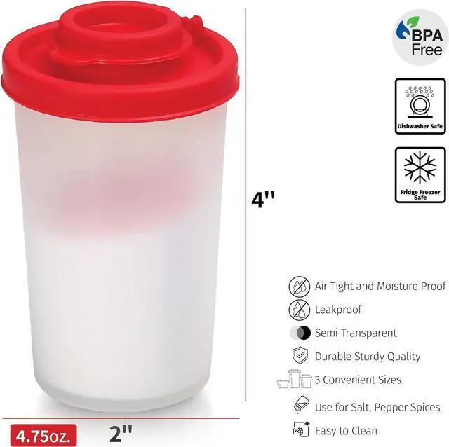 Alt view image 6 of 6 - SIGNORAWARE Salt and Pepper Shakers Moisture Proof Set of 2 Large Salt Shaker to go Camping Picnic Outdoors Kitchen Lunch Boxes Travel Spice Set Clear with Red Covers Lids Plastic Airtight Dispenser