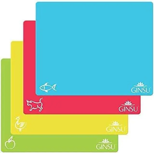 Main image of Ginsu Flexible Plastic Cutting Boards - Extra Thick 1.2mm Dishwasher Safe BPA Free - Colorful Cutting Mats with Slip Resistant Waffle Back (Set of 4)