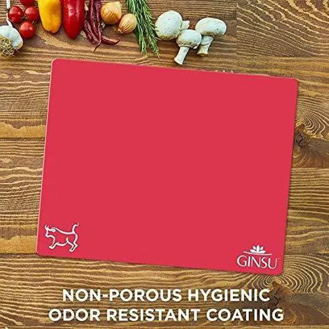 Alt view image 3 of 6 - Ginsu Flexible Plastic Cutting Boards - Extra Thick 1.2mm Dishwasher Safe BPA Free - Colorful Cutting Mats with Slip Resistant Waffle Back (Set of 4)