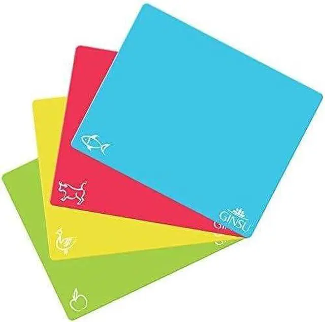 Alt view image 5 of 6 - Ginsu Flexible Plastic Cutting Boards - Extra Thick 1.2mm Dishwasher Safe BPA Free - Colorful Cutting Mats with Slip Resistant Waffle Back (Set of 4)