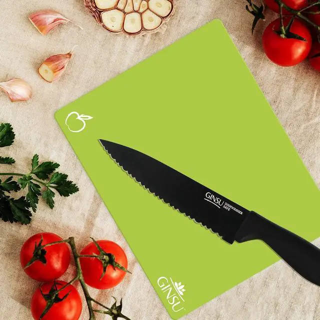Alt view image 6 of 6 - Ginsu Flexible Plastic Cutting Boards - Extra Thick 1.2mm Dishwasher Safe BPA Free - Colorful Cutting Mats with Slip Resistant Waffle Back (Set of 4)