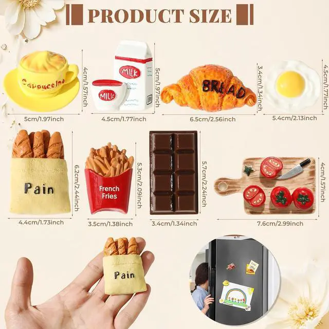 Alt view image 2 of 5 - 8Pcs Cute Food Magnets for Fridge Funny Decorative Refrigerator Kitchen | Foodie Friend New Homeowner Gift
