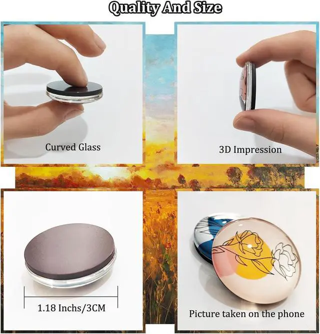 Alt view image 2 of 6 - 24 Pcs 1.2 in Round Glass Boho Refrigerator Magnets - Strong & Non Scratch for Fridge,Locker,Office & Kitchen Decor.Aesthetic Flower Plant Line Drawing Design,Irresistibly Cute