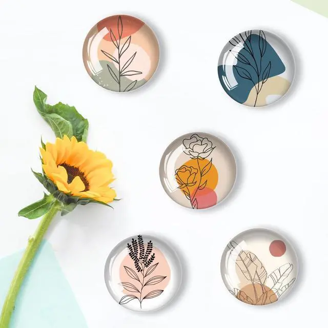 Alt view image 4 of 6 - 24 Pcs 1.2 in Round Glass Boho Refrigerator Magnets - Strong & Non Scratch for Fridge,Locker,Office & Kitchen Decor.Aesthetic Flower Plant Line Drawing Design,Irresistibly Cute