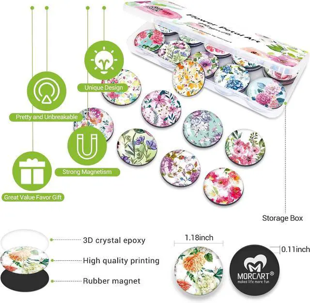 Alt view image 2 of 6 - MORCART 30Pcs Refrigerator Magnets Fridge Magnets, Flower Fridge Decoration Sticker, Magnets for Kitchen Fridge, Locker Whiteboard, Office, Dishwasher MR-3082