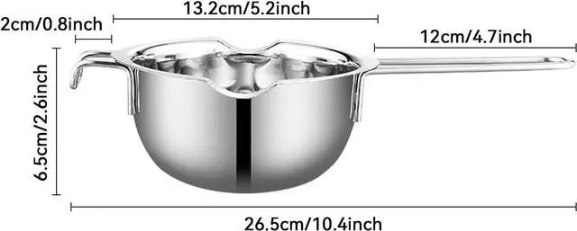 Alt view image 2 of 7 - Double Boiler Pot with Heat Resistant Handle, Stainless Steel Melting Bowl for Melting Chocolate, Candy, Butter, Cheese, Caramel and Soap, Wax Making 600ML (400ML)