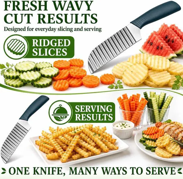 Alt view image 3 of 6 - Suuker Crinkle Cut, Stainless Steel Wave Cutter | Ergonomic Handle, For Veggies, Potato, French Fry, For Cucumber, Carrot, Fruit, Wave Chopper