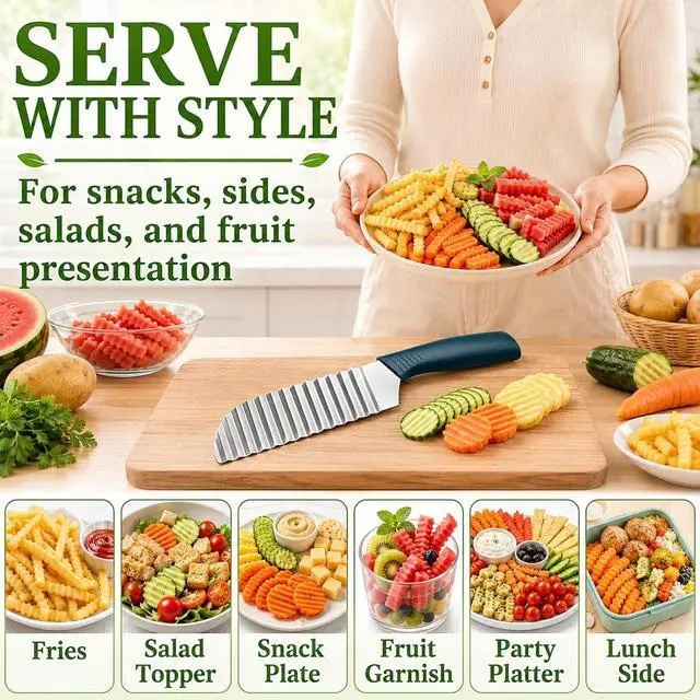 Alt view image 5 of 6 - Suuker Crinkle Cut, Stainless Steel Wave Cutter | Ergonomic Handle, For Veggies, Potato, French Fry, For Cucumber, Carrot, Fruit, Wave Chopper