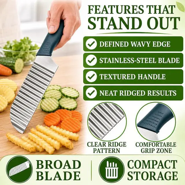 Alt view image 6 of 6 - Suuker Crinkle Cut, Stainless Steel Wave Cutter | Ergonomic Handle, For Veggies, Potato, French Fry, For Cucumber, Carrot, Fruit, Wave Chopper