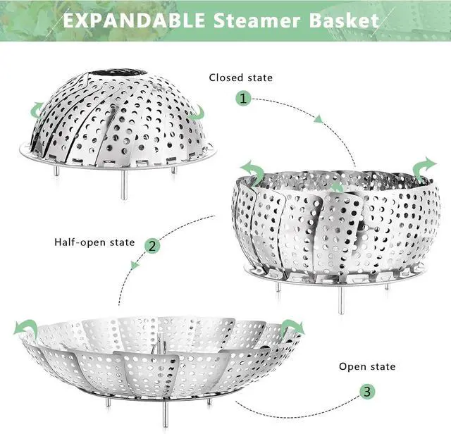 Alt view image 2 of 6 - Stainless Steel Folding Vegetable Steamer Insert (fits pots 5" to 9")