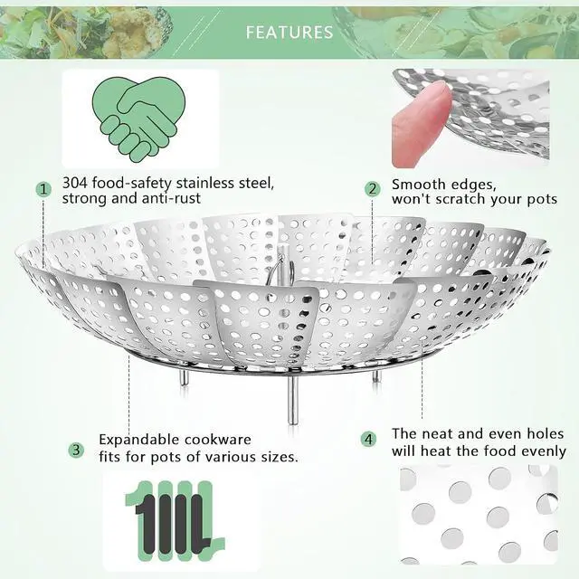 Alt view image 4 of 6 - Stainless Steel Folding Vegetable Steamer Insert (fits pots 5" to 9")