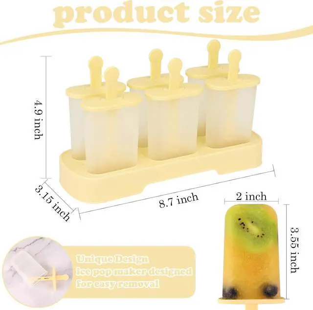 Alt view image 4 of 7 - WMKGG Popsicles Molds Set, 6 PCS Ice Pop Mold, Ice Cream Mould | with Sticks,Yellow,Popsicle Maker,Homemade