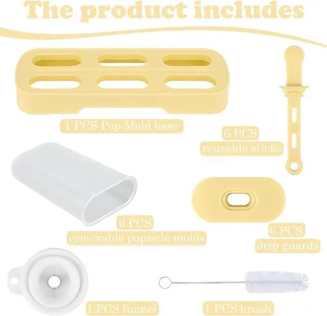 Alt view image 5 of 7 - WMKGG Popsicles Molds Set, 6 PCS Ice Pop Mold, Ice Cream Mould | with Sticks,Yellow,Popsicle Maker,Homemade