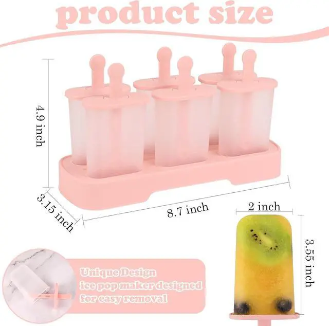 Alt view image 4 of 7 - WMKGG Popsicles Molds Set, 6 PCS Ice Pop Mold, Ice Cream Mould(Pink) | Homemade,Popsicle Maker,with Sticks