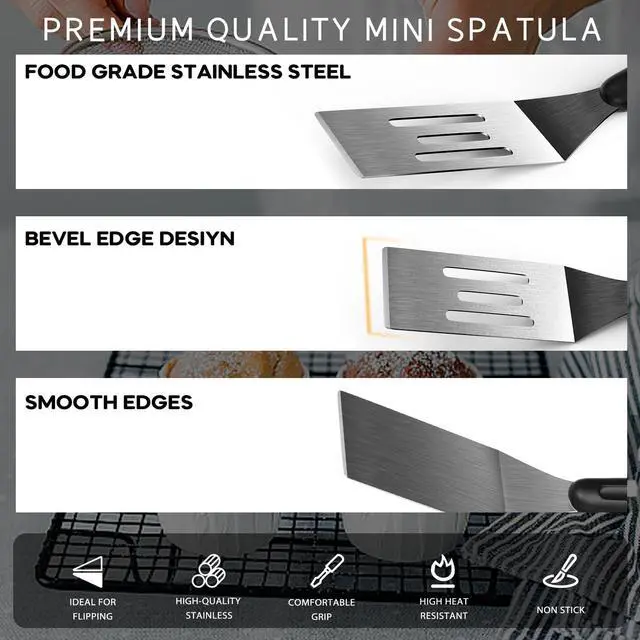 Alt view image 2 of 7 - 2Pcs Stainless Steel Mini Spatula for Kitchen Cooking Baking Serving | Long-lasting stainless steel, gentle on cookware, comfortable grip, versatile for desserts, savory dishes & daily cooking.