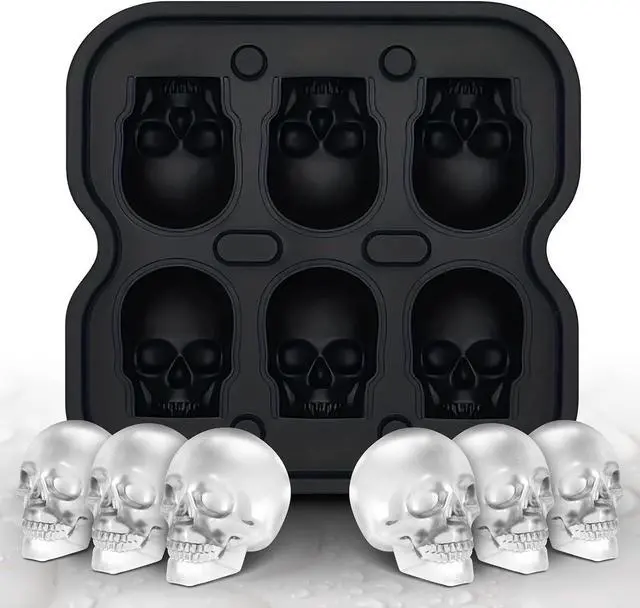 Main image of Skull Ice Cube Mold, 6-Cavity Silicone Skull Ice Tray | 3D Skull-Shaped Ice Molds for Cocktails, Bourbon and Whiskey. Easy Release and Dishwasher Safe.