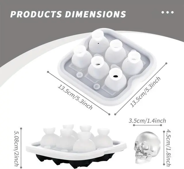 Alt view image 2 of 6 - Skull Ice Cube Mold, 6-Cavity Silicone Skull Ice Tray | 3D Skull-Shaped Ice Molds for Cocktails, Bourbon and Whiskey. Easy Release and Dishwasher Safe.