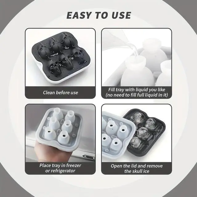 Alt view image 3 of 6 - Skull Ice Cube Mold, 6-Cavity Silicone Skull Ice Tray | 3D Skull-Shaped Ice Molds for Cocktails, Bourbon and Whiskey. Easy Release and Dishwasher Safe.