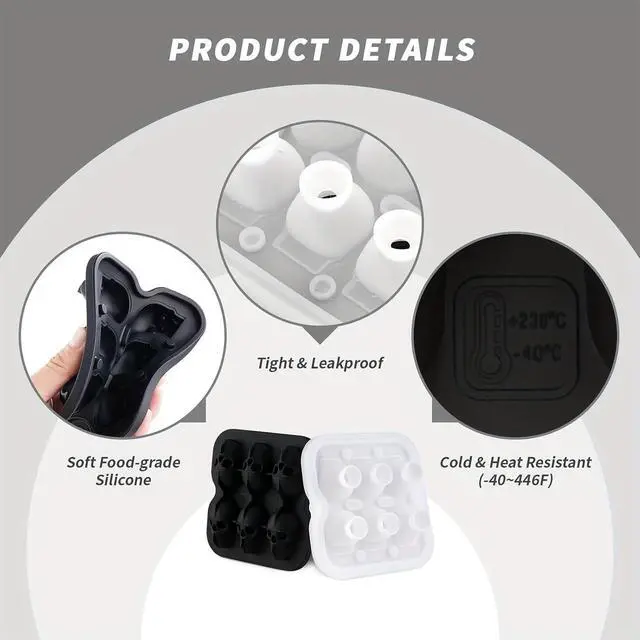 Alt view image 4 of 6 - Skull Ice Cube Mold, 6-Cavity Silicone Skull Ice Tray | 3D Skull-Shaped Ice Molds for Cocktails, Bourbon and Whiskey. Easy Release and Dishwasher Safe.