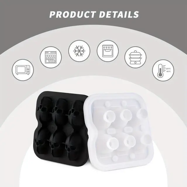 Alt view image 5 of 6 - Skull Ice Cube Mold, 6-Cavity Silicone Skull Ice Tray | 3D Skull-Shaped Ice Molds for Cocktails, Bourbon and Whiskey. Easy Release and Dishwasher Safe.