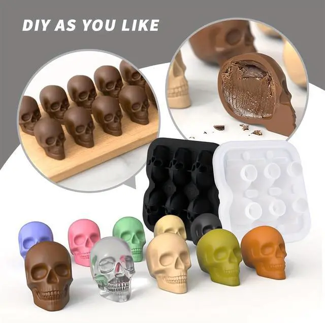 Alt view image 6 of 6 - Skull Ice Cube Mold, 6-Cavity Silicone Skull Ice Tray | 3D Skull-Shaped Ice Molds for Cocktails, Bourbon and Whiskey. Easy Release and Dishwasher Safe.