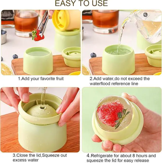 Alt view image 4 of 7 - Round Ice Cube Molds Set of 4,Make 2.4 Inch Spherelce ice for Whiskey, Cocktails and Drinks.ice cubes trays for freezer,Stackable Easy Release Ice Cube tray, Spherical Ice Makers,2 Colours