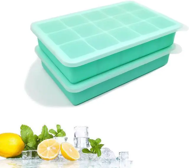 Main image of 2 Pack Silicone Ice Cube Trays, Easy Release Flexible-15 Cubes Ice Cube Molds,Silicone Ice Cube Molds with Removable Lids for Cocktail, Whiskey, Baby Food, Chocolate-Reusable (Mint Green)