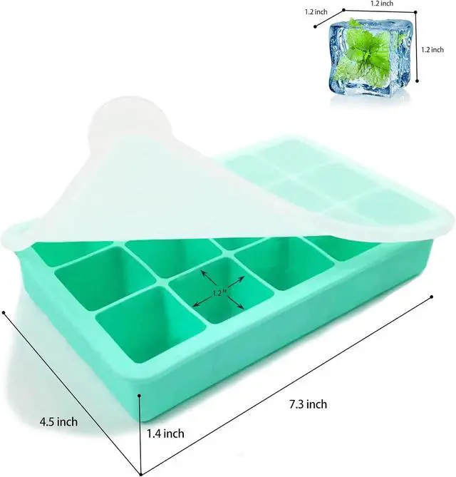 Alt view image 2 of 6 - 2 Pack Silicone Ice Cube Trays, Easy Release Flexible-15 Cubes Ice Cube Molds,Silicone Ice Cube Molds with Removable Lids for Cocktail, Whiskey, Baby Food, Chocolate-Reusable (Mint Green)
